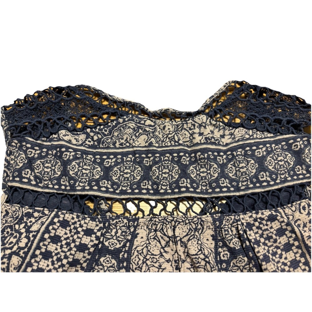 Lucky Brand Women's Navy Sleeveless Crochet Yoke/Back Tank Top Linen Blend Sz M - Picture 8 of 11